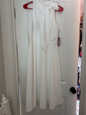 Brand New with Tags! Vince Camuto White Sleeveless Tie-Neck Midi Dress with Bow